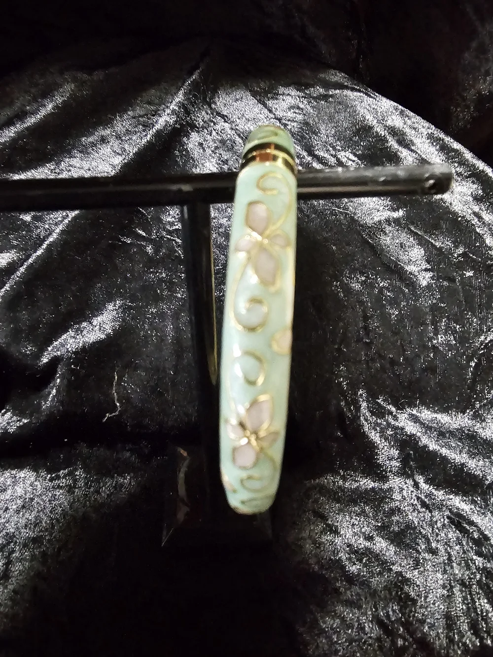 Gold-Plated Mint Green Floral Enamel Hinged Bangle Bracelet